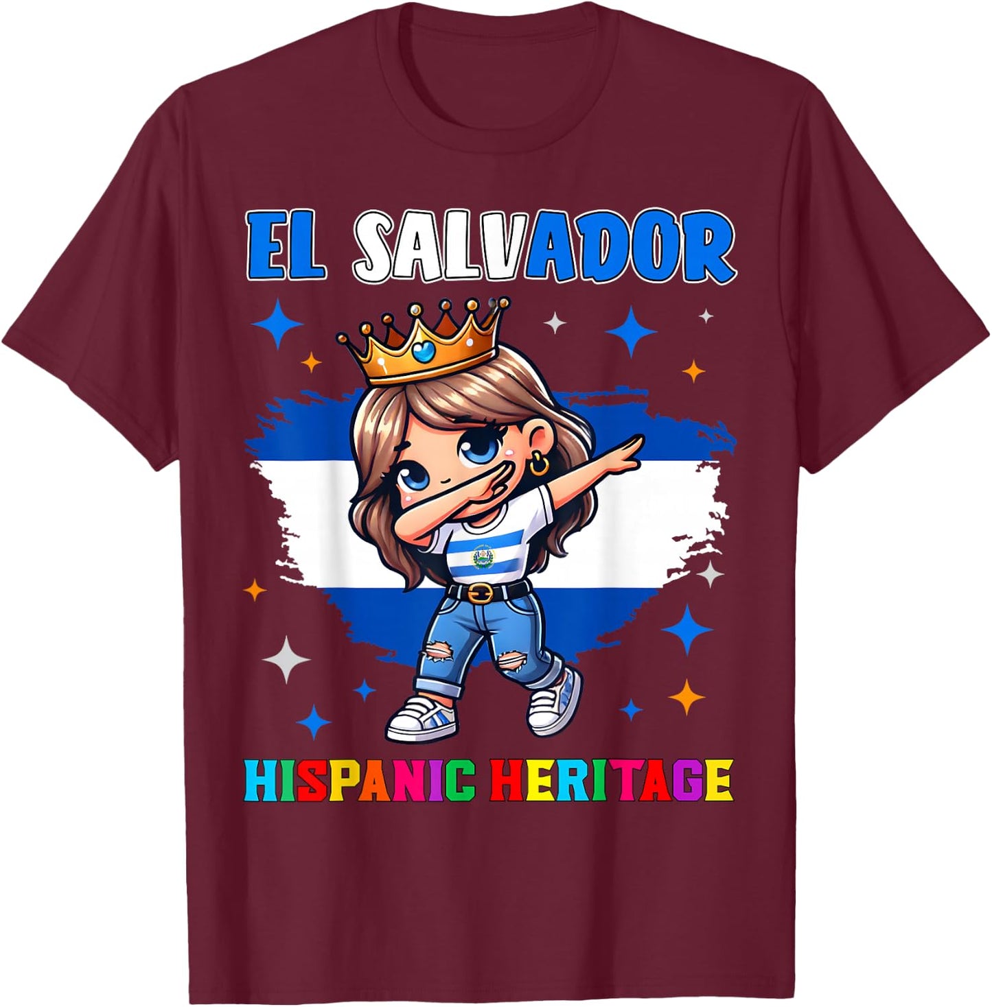 El Salvador Dabbing Girl Hispanic Heritage Celebration Kids T-Shirt - T-Shirt | Maroon