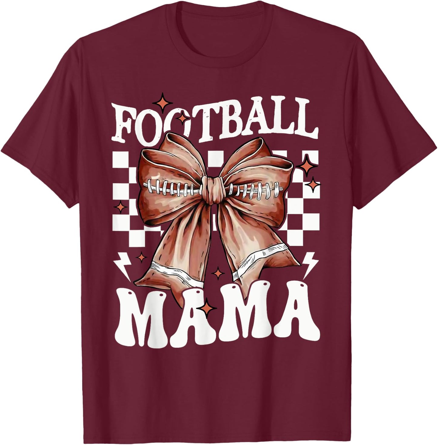 Coquette Bow American Football Mama Thanksgiving Autumn Fall T-Shirt - T-Shirt | Maroon