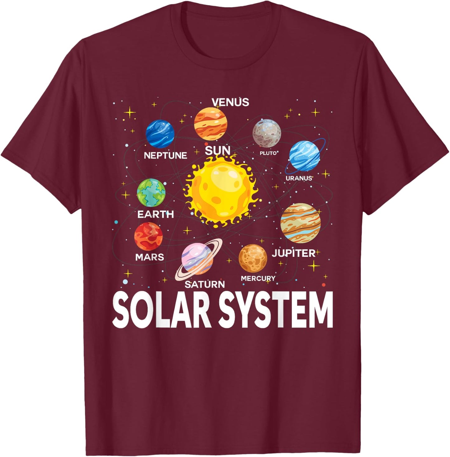 Solar System Planets Science Space Boys Girls STEM Kids T-Shirt - T-Shirt | Maroon