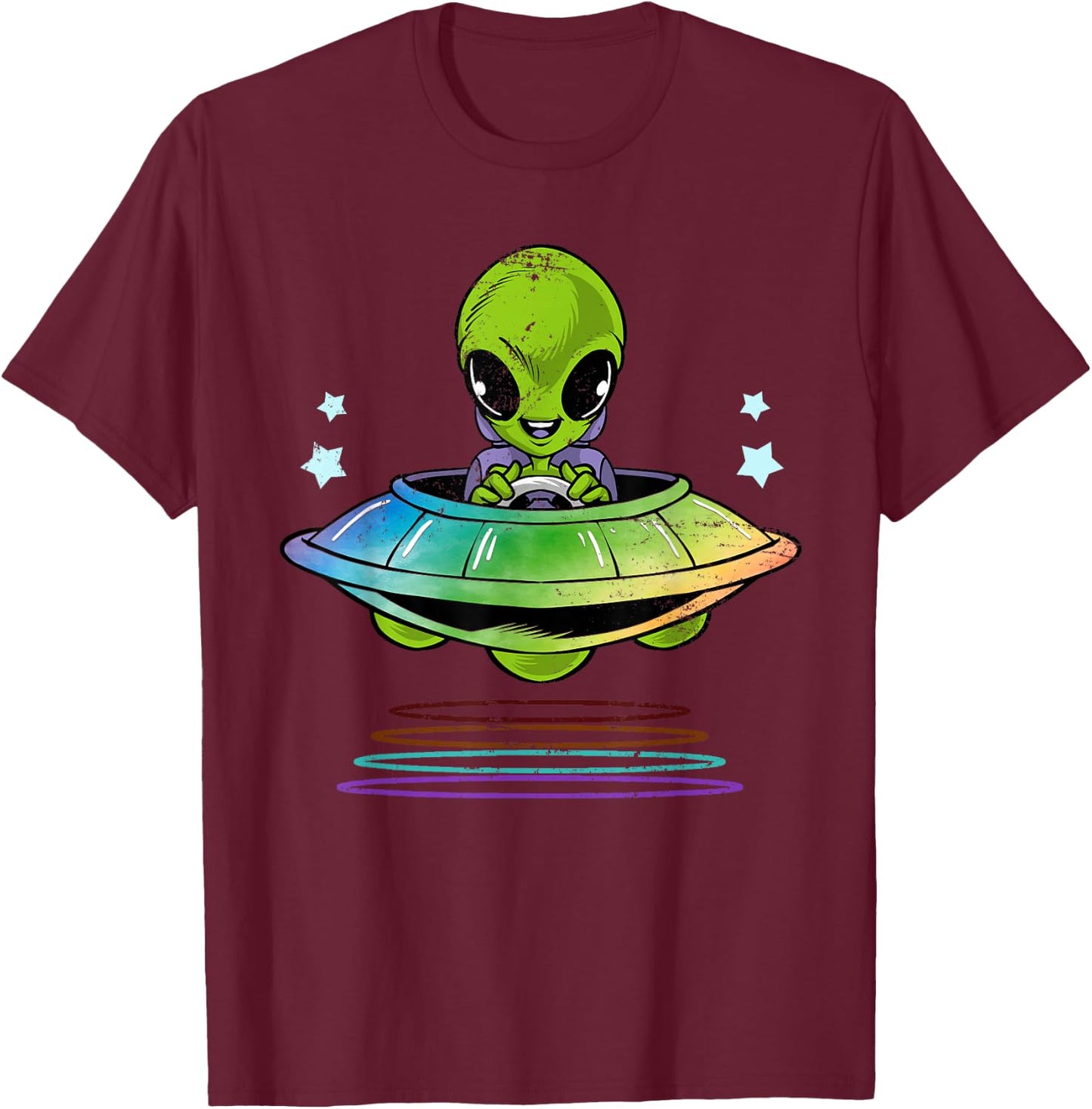Kids Gift Cute UFO Alien T-Shirt - T-Shirt | Maroon