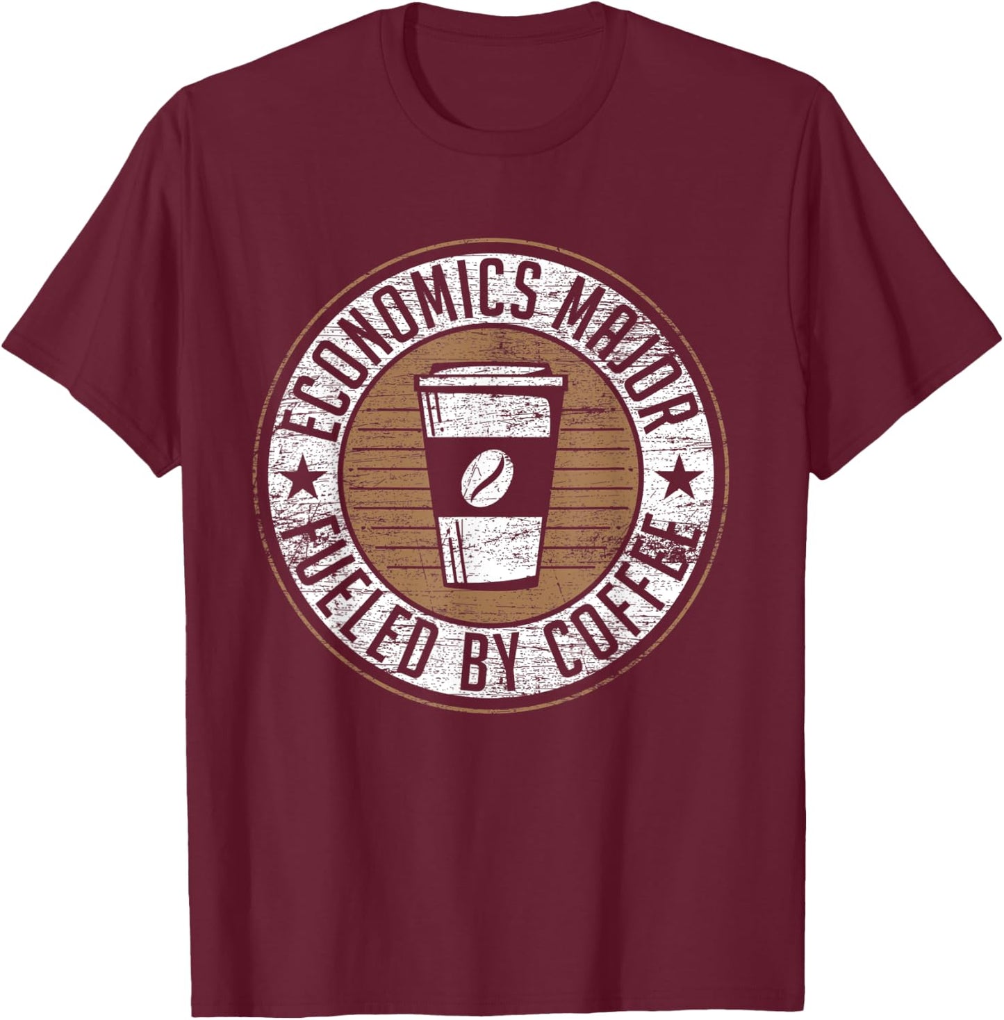 Economics Major Fueled By Coffee T-Shirt - T-Shirt | Maroon