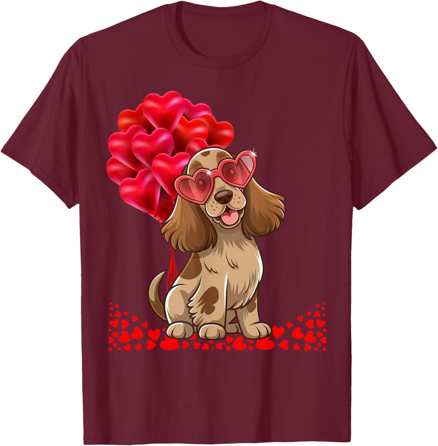 Cocker Spaniel Dog Valentine's Day Heart Men Women Matching T-Shirt - T-Shirt | Maroon