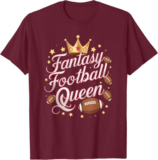 Fantasy Football Queen Funny Girls T-Shirt - T-Shirt | Maroon