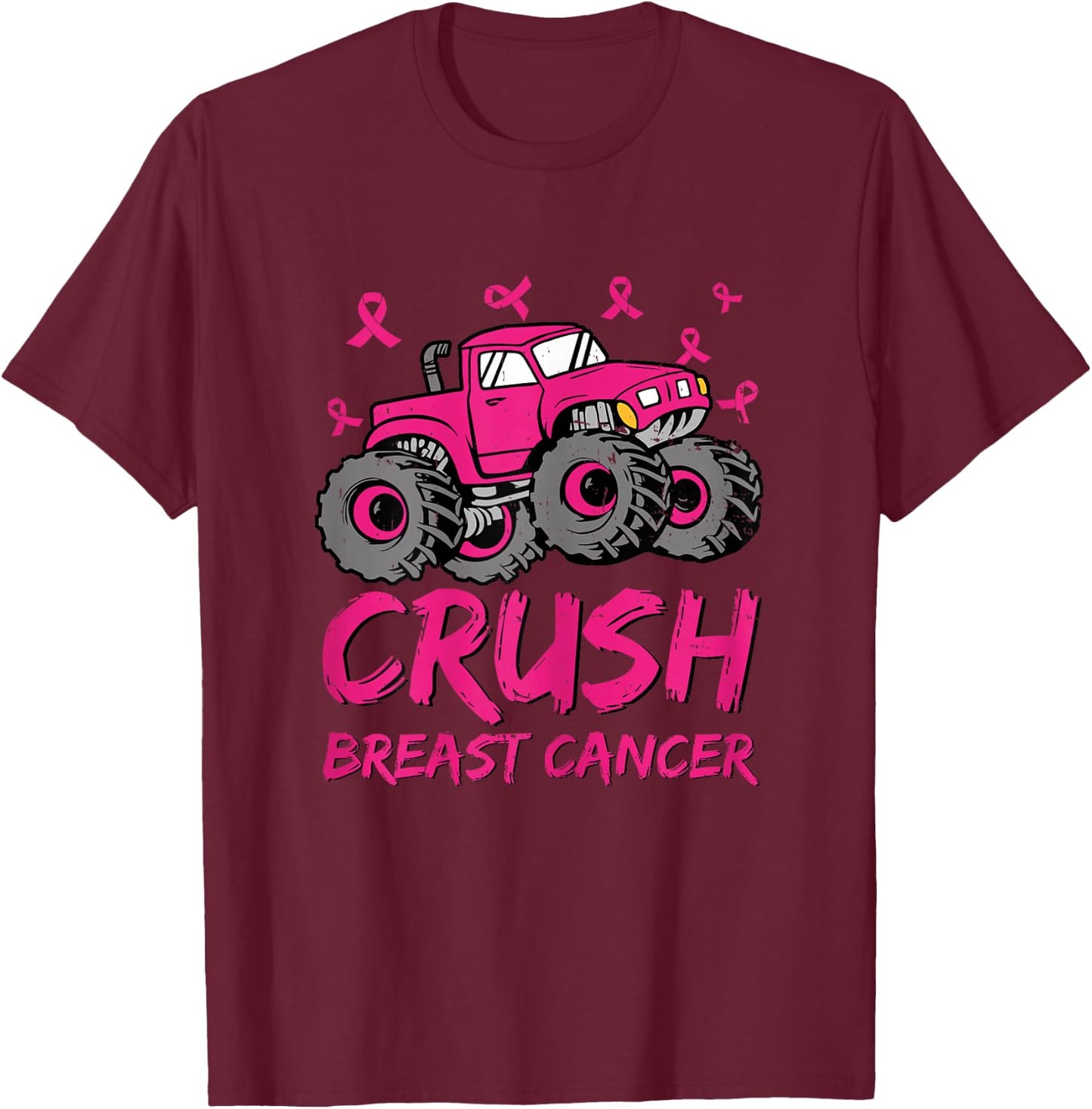 Crush Breast Cancer Awareness Monster Truck Toddler Kid Boys T-Shirt - T-Shirt | Maroon
