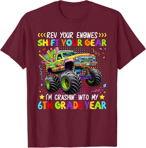 Back to School 6th Grade Monster Truck First Day School Boys T-Shirt - T-Shirt | Maroon