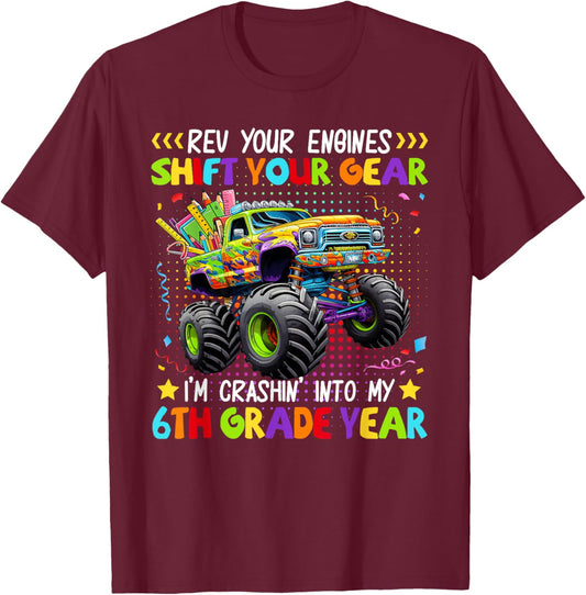 Back to School 6th Grade Monster Truck First Day School Boys T-Shirt - T-Shirt | Maroon