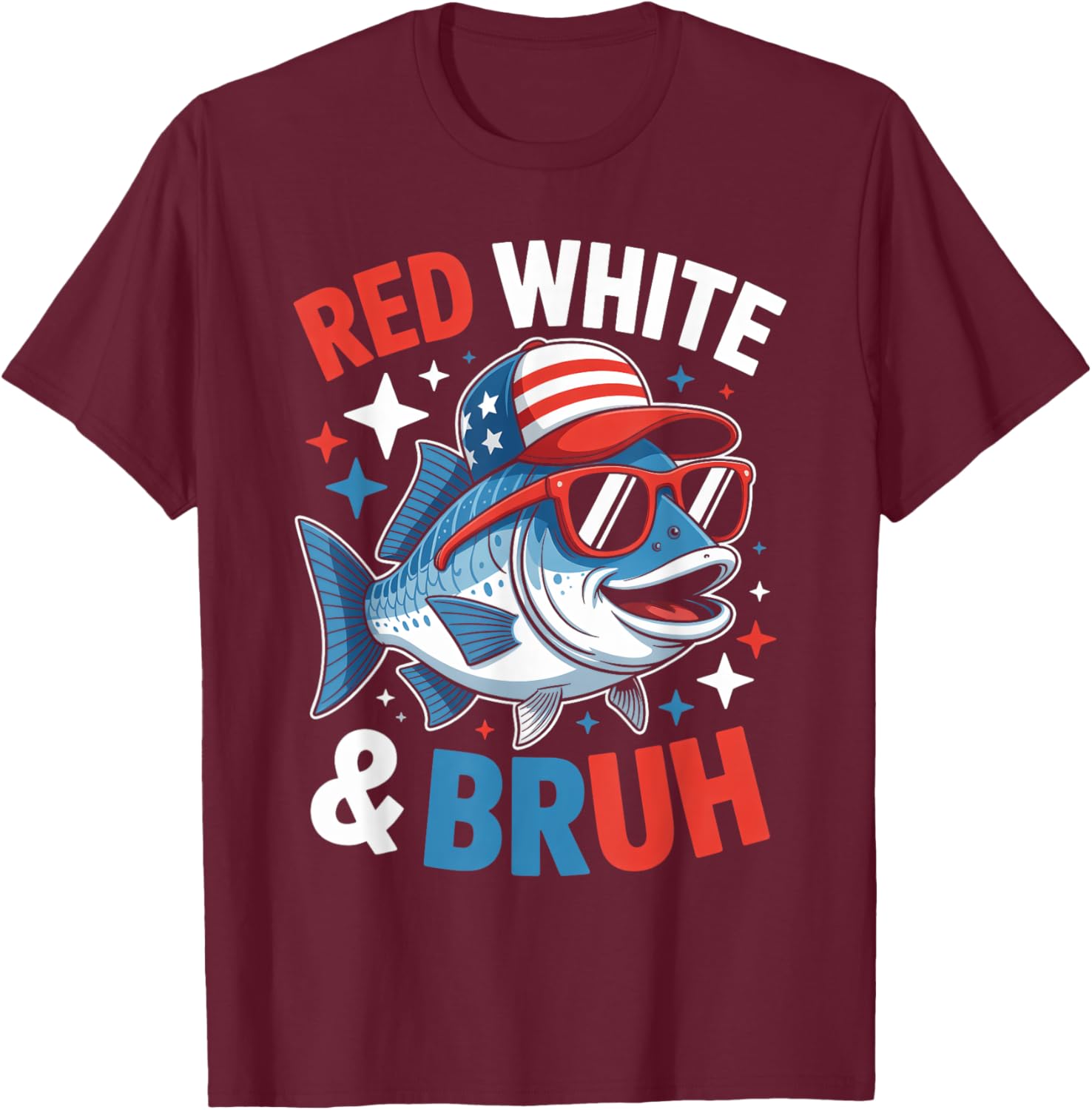Patriotic Fishing Red White & Bruh 4th of July Toddler Boys T-Shirt - T-Shirt | Maroon