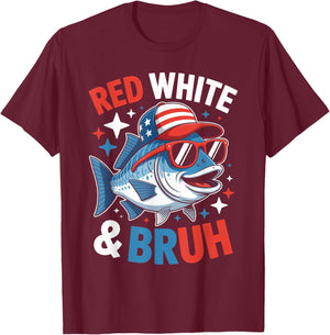Patriotic Fishing Red White & Bruh 4th of July Toddler Boys T-Shirt - T-Shirt | Maroon