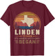 Vintage Linden Texas Hometown My Story Began T-Shirt - T-Shirt | Maroon