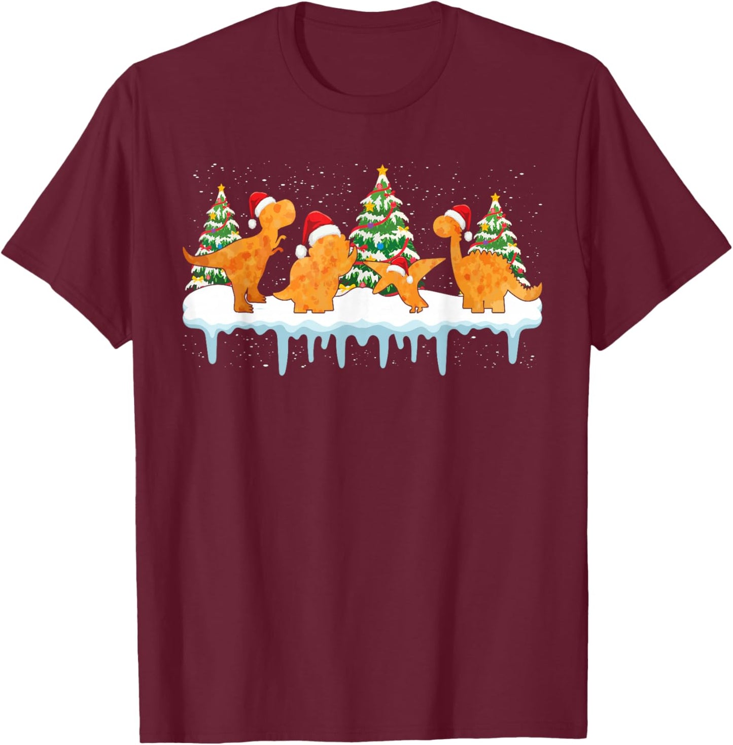 Dino Chicken Nuggets Funny Dinosaur Shape Nuggets Christmas T-Shirt - T-Shirt | Maroon