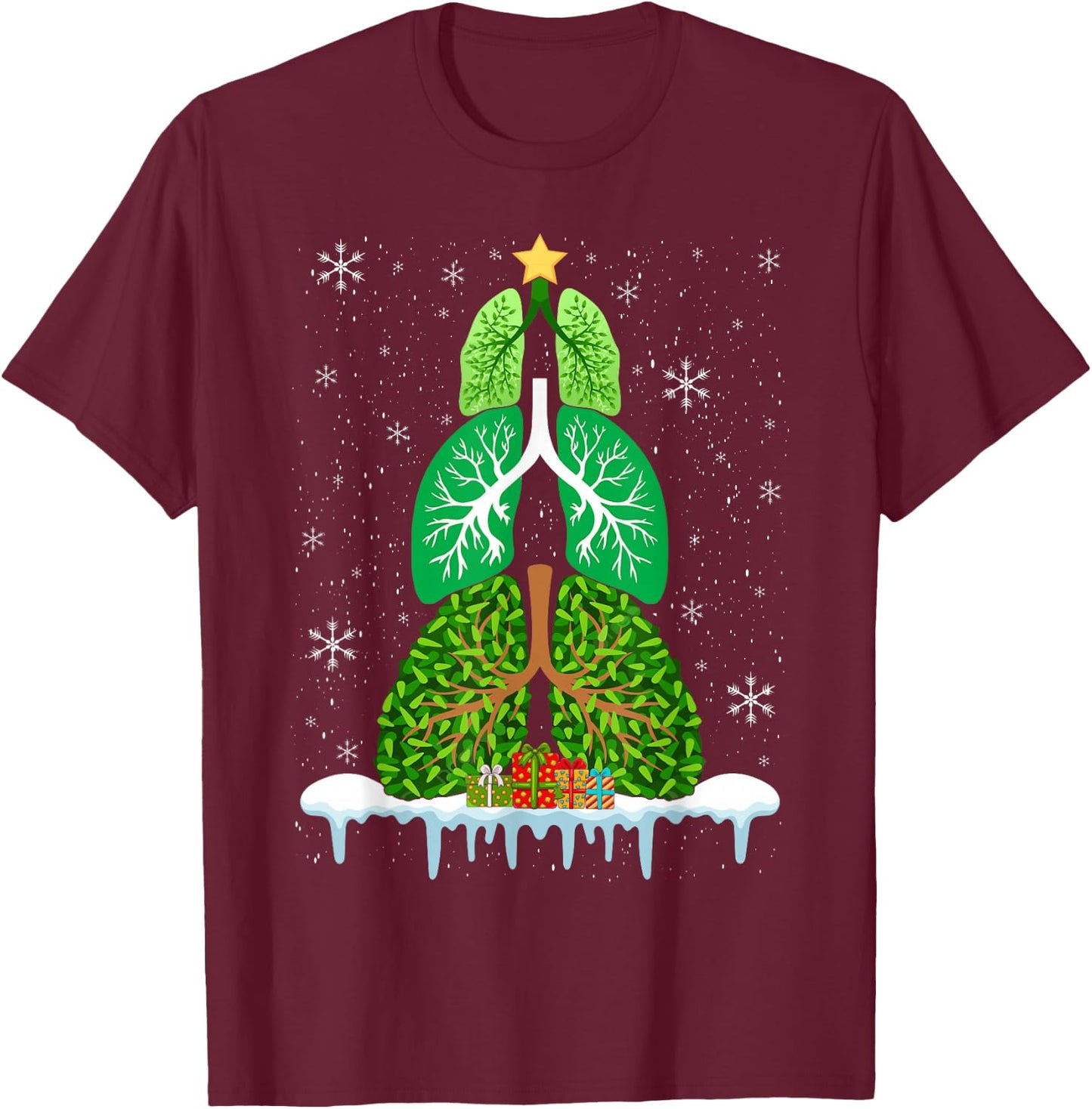 Lung Christmas Tree Respiratory Therapy Xmas Therapist T-Shirt - T-Shirt | Maroon