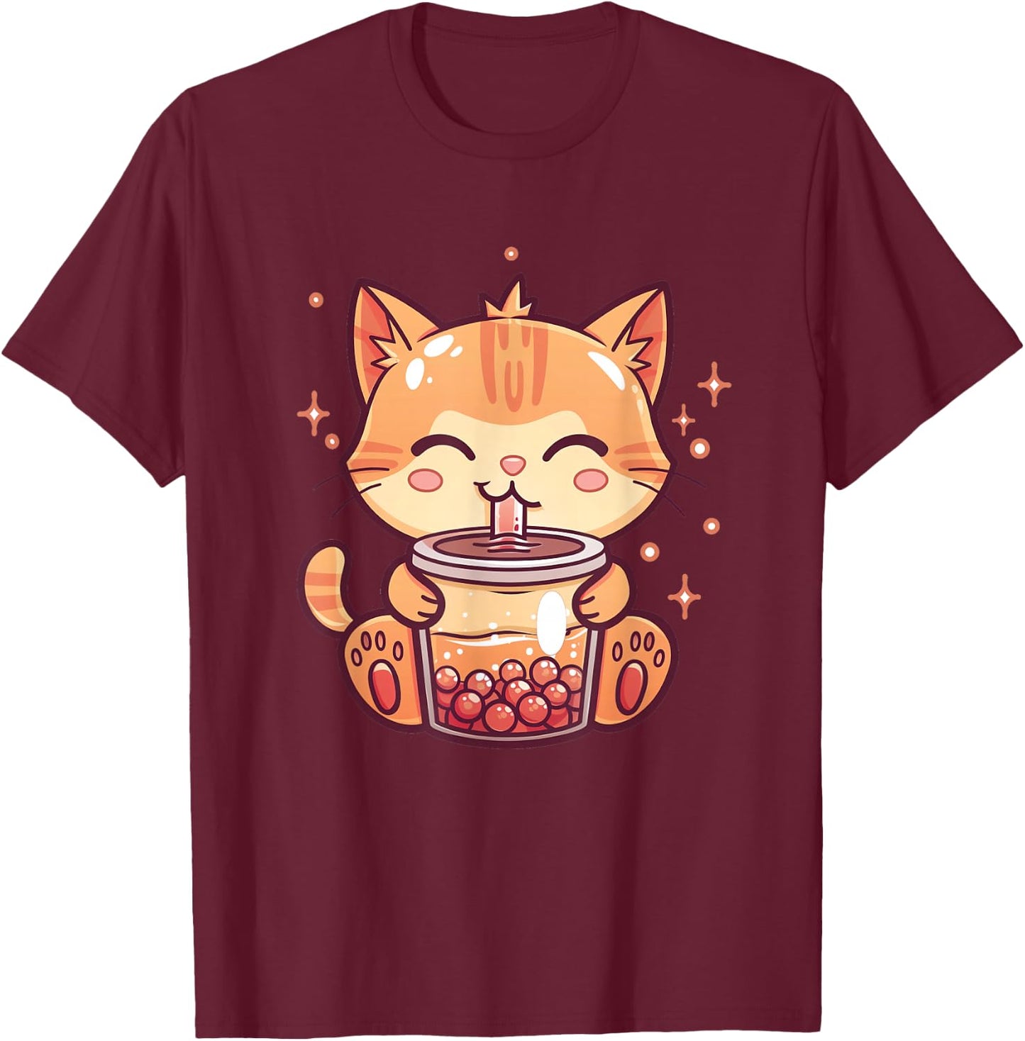 Cute Cat Boba Tea Bubble Tea Anime Kawaii Neko T-Shirt - T-Shirt | Maroon