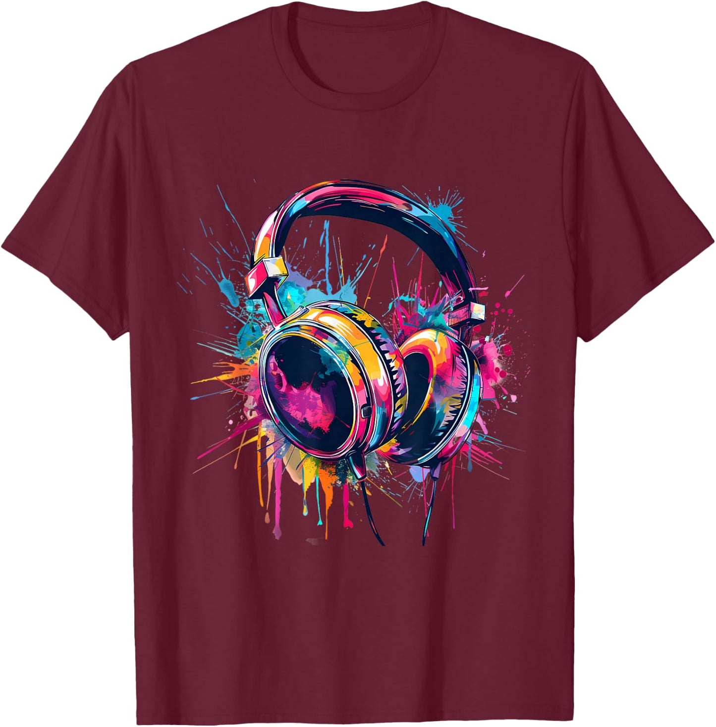Headphones Music DJ Beatmaker Artwork Dance Music Splash T-Shirt - T-Shirt | Maroon