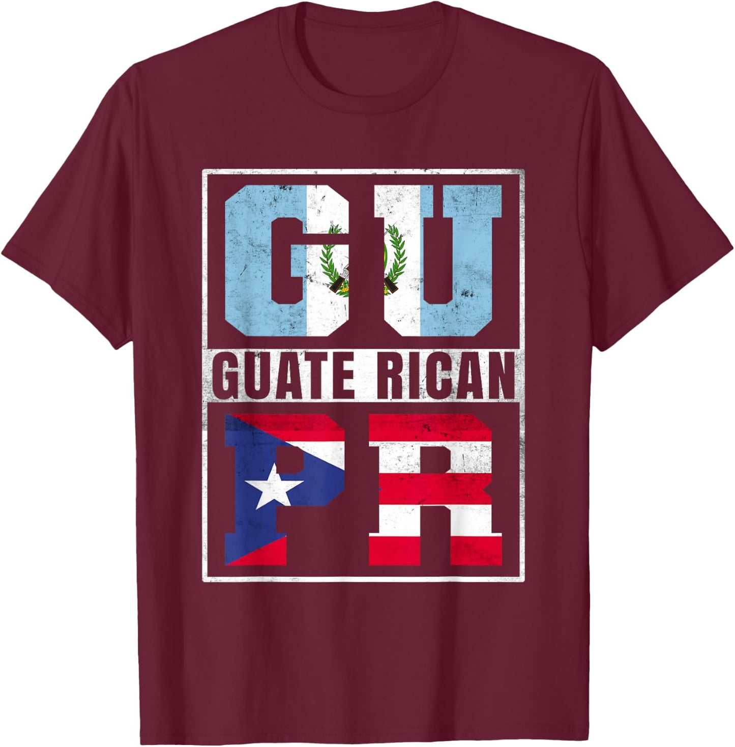 Guate Rican Roots Guatemala and Puerto Rico Mix T-Shirt - T-Shirt | Maroon
