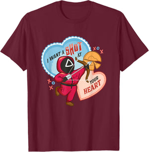 Squid Game Valentine's Day I Want a Shot At Your Heart Logo T-Shirt - T-Shirt | Maroon
