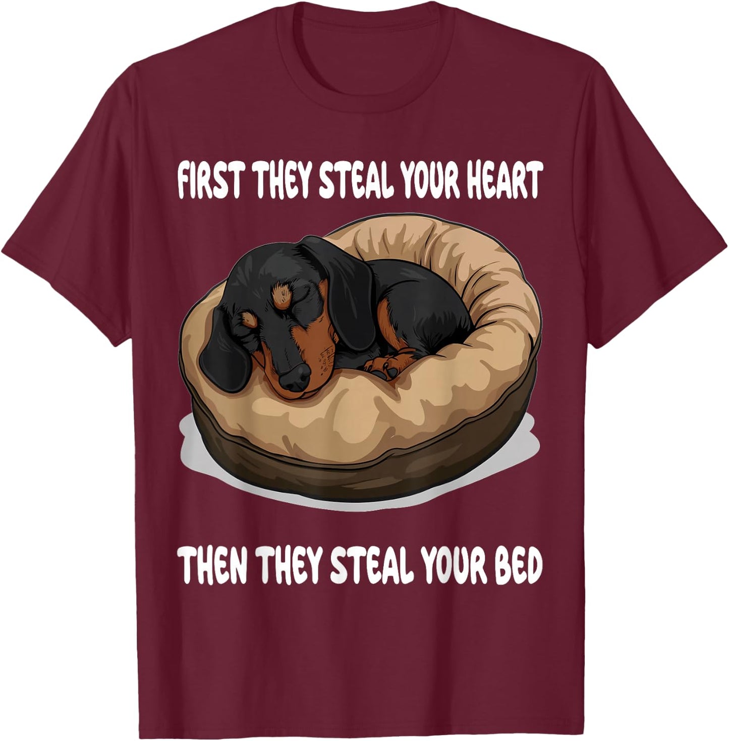 Dachshund Wiener Doxie Sleeping Pajamas Nightgown T-Shirt - T-Shirt | Maroon
