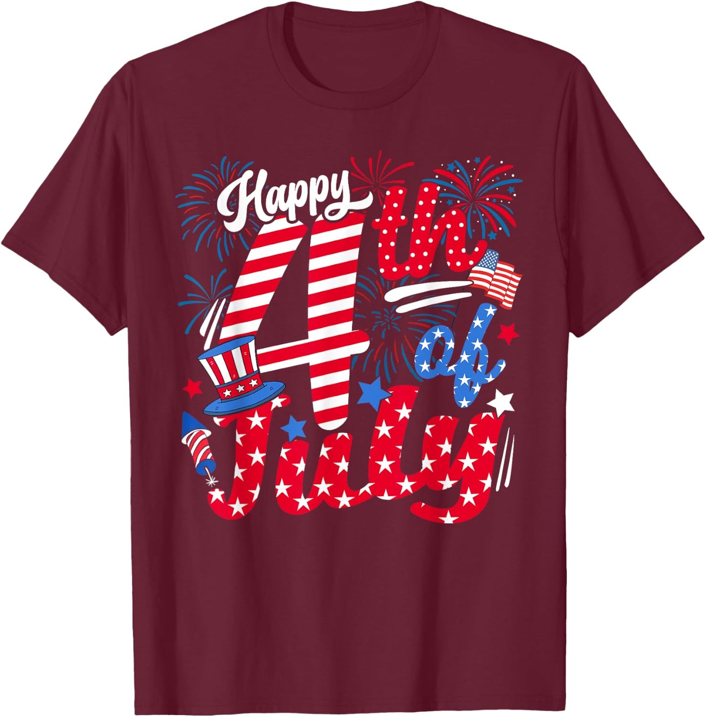 Happy 4th of July US Flag American 4th of July Independence Women Girls Kids Men T-Shirt - T-Shirt | Maroon