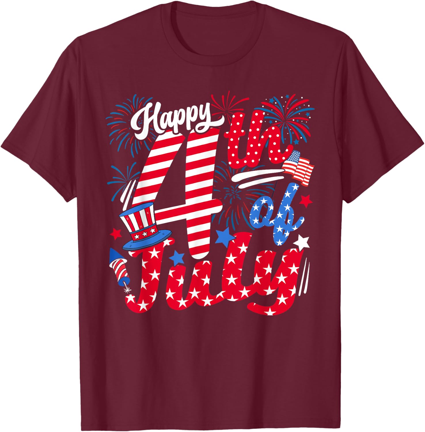 Happy 4th of July US Flag American 4th of July Independence Women Girls Kids Men T-Shirt - T-Shirt | Maroon