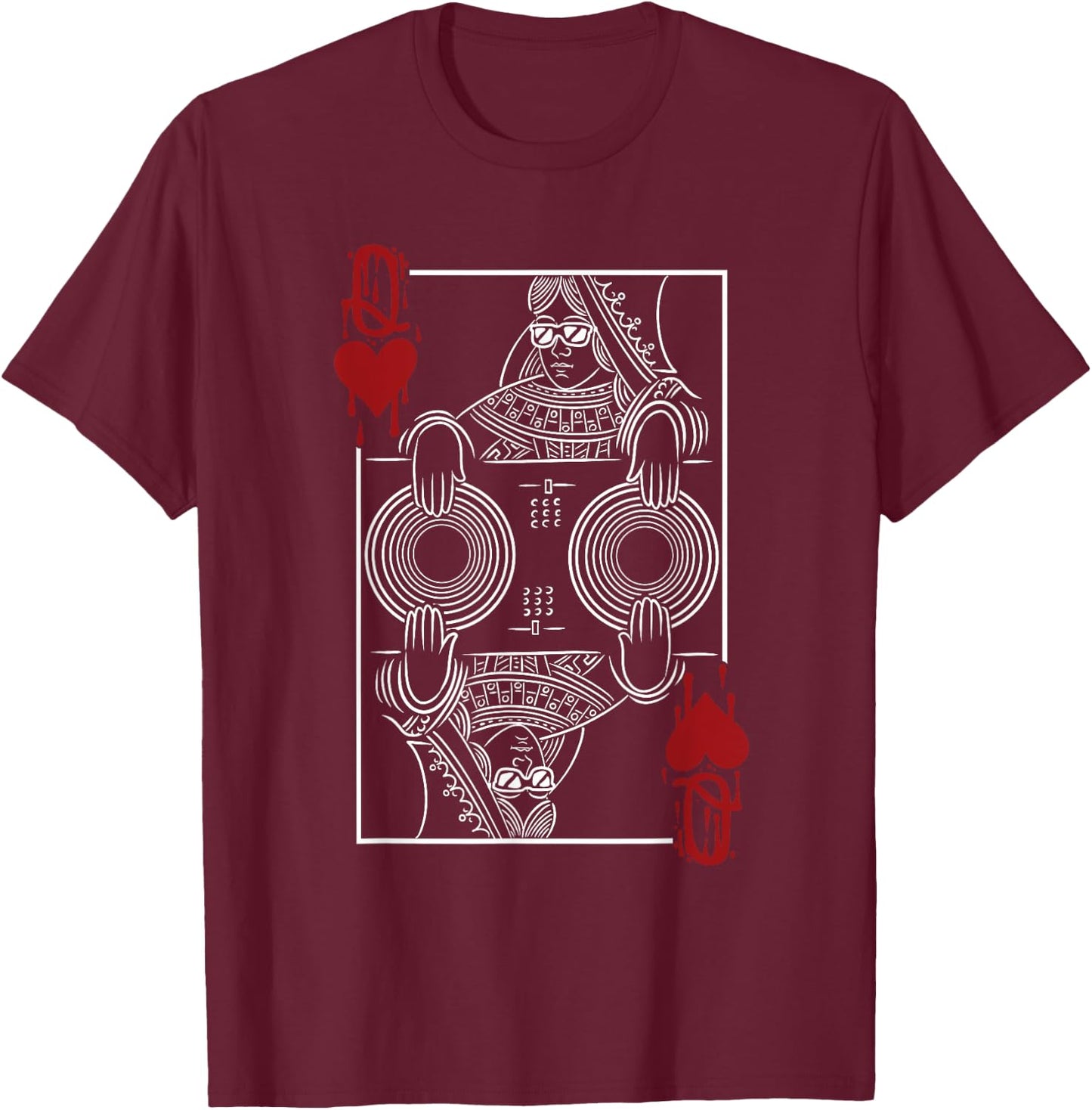 Queen Of Hearts Clubbing Disco Techno Outfit DJ Queen Card T-Shirt - T-Shirt | Maroon