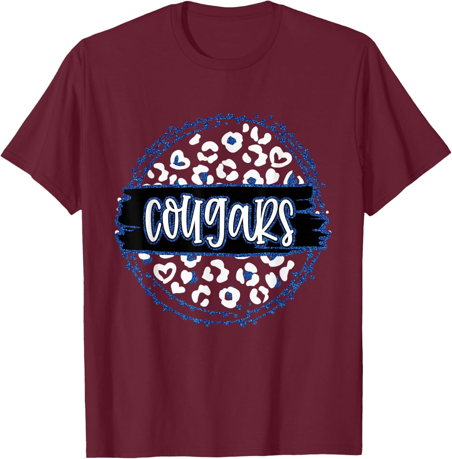 Cougars Blue Cheetah Leopard School Sports Fan Team Spirit T-Shirt - T-Shirt | Maroon