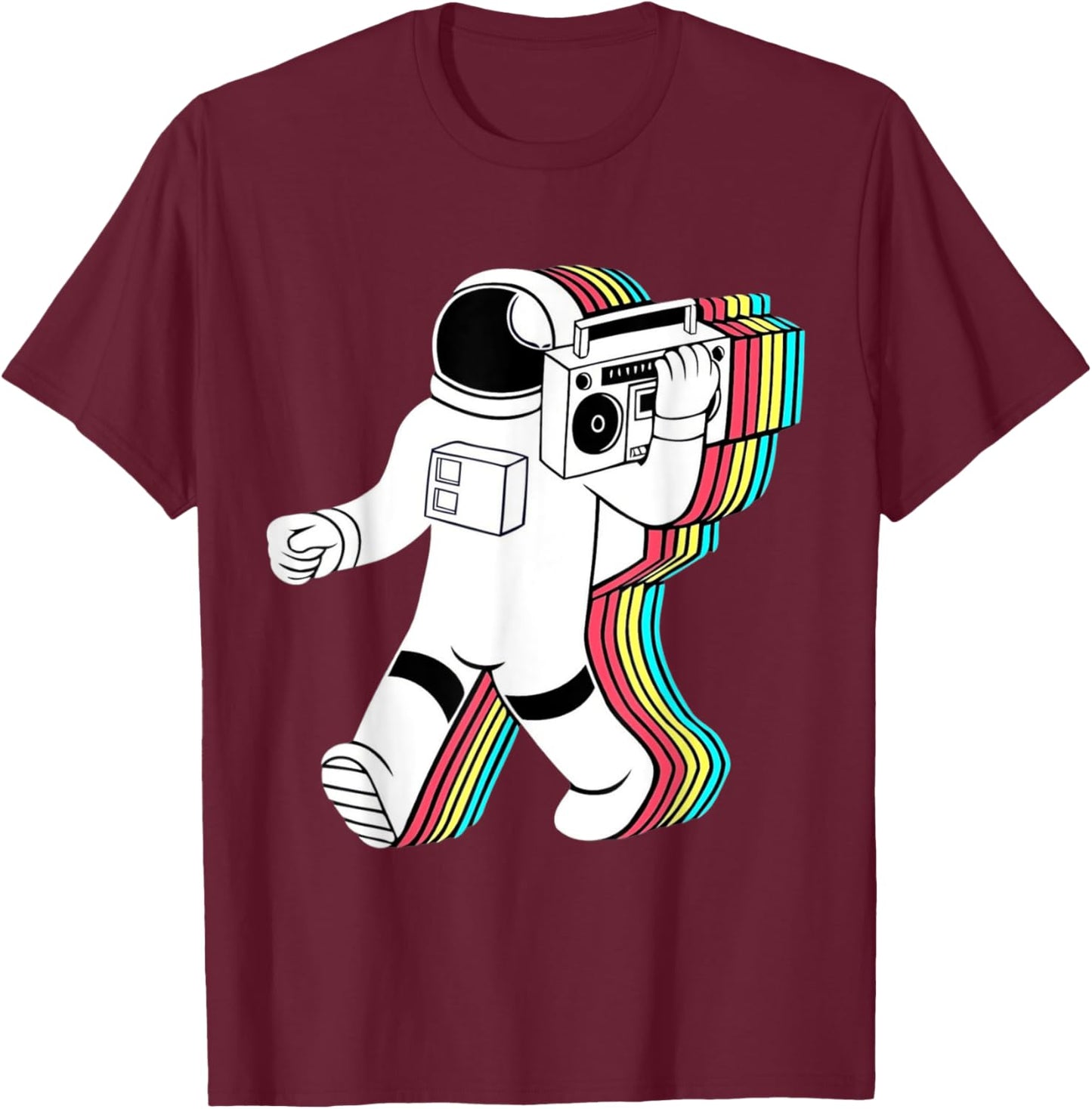 Cartoon Astronaut Holding A Vintage Boombox T-Shirt - T-Shirt | Maroon