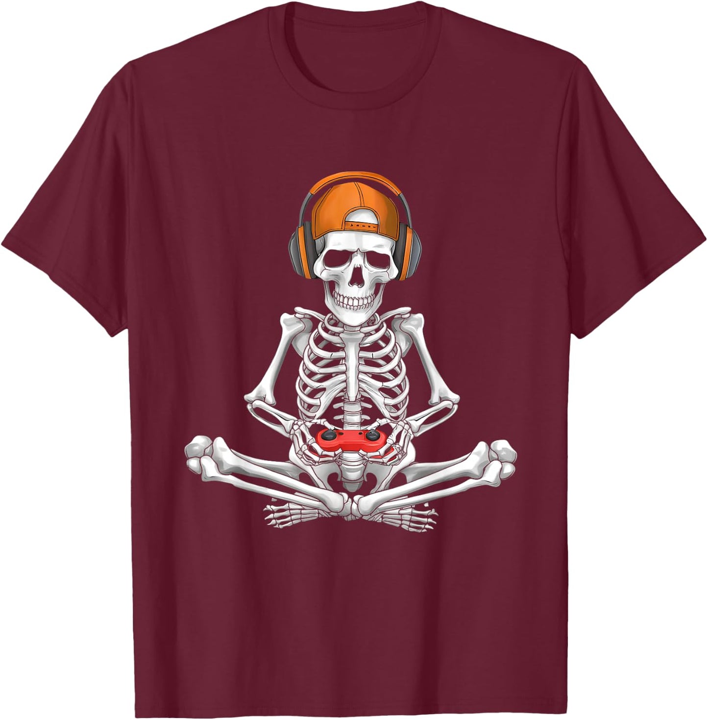 Video Game Skeleton Halloween Gaming Teens Gamer Men Boy Kid T-Shirt - T-Shirt | Maroon
