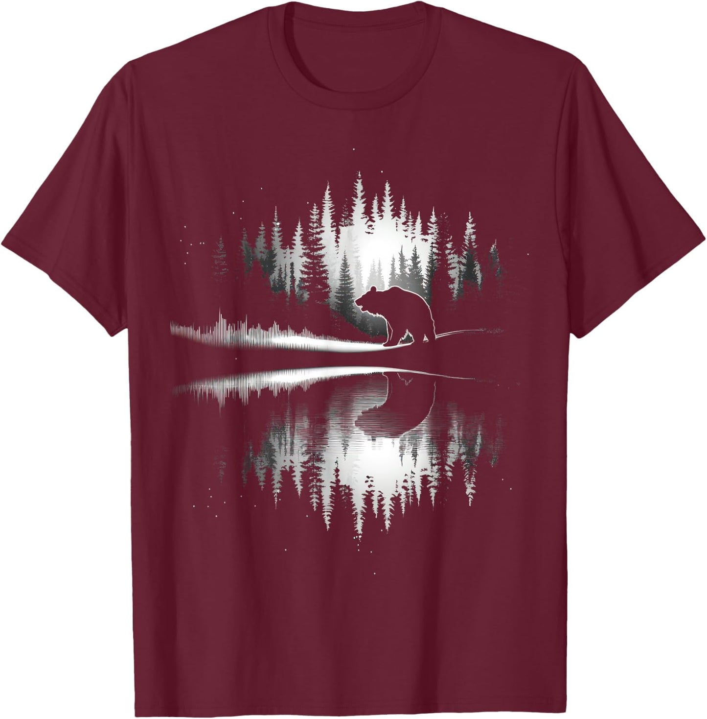 Retro Wilderness Bear Trees Reflection Outdoor Forest T-Shirt - T-Shirt | Maroon