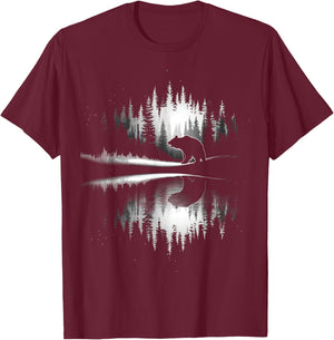 Retro Wilderness Bear Trees Reflection Outdoor Forest T-Shirt - T-Shirt | Maroon