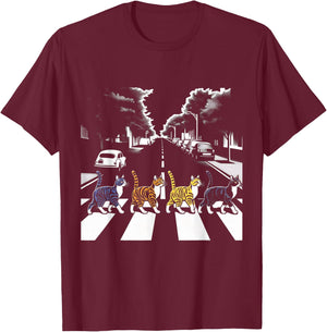 Cat Crosswalk Parody - Colorful Cats Crossing Road Funny T-Shirt - T-Shirt | Maroon
