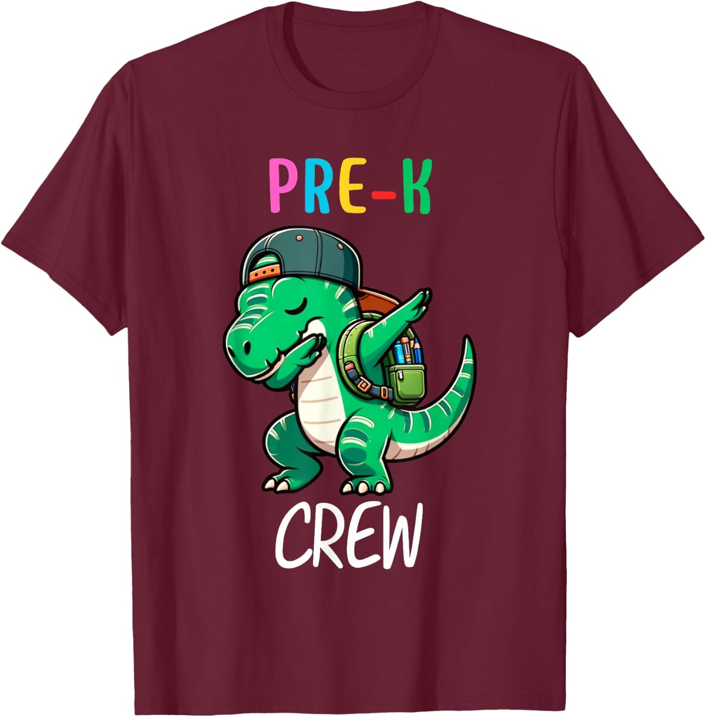 Pre-K Crew T-rex Dinosaur Dabbing Kids Funny Back To School T-Shirt - T-Shirt | Maroon