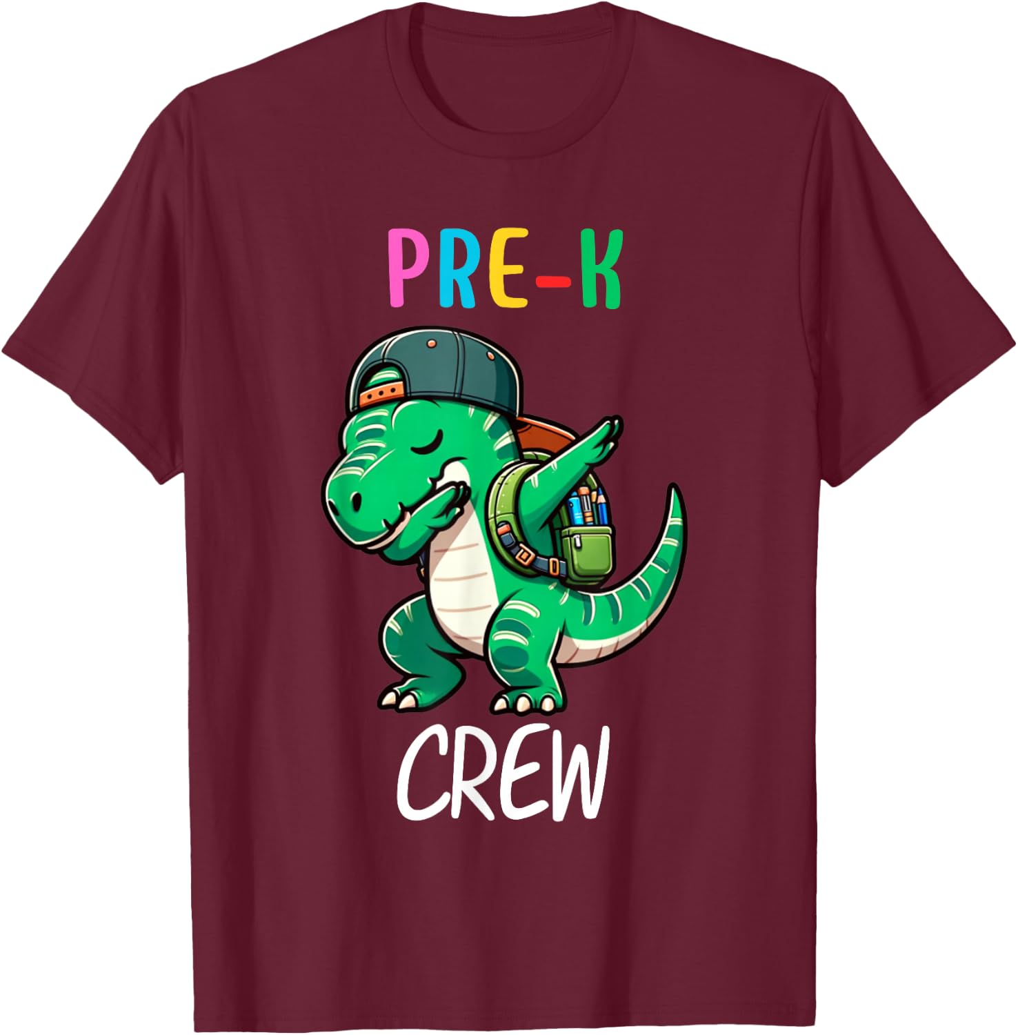 Pre-K Crew T-rex Dinosaur Dabbing Kids Funny Back To School T-Shirt - T-Shirt | Maroon