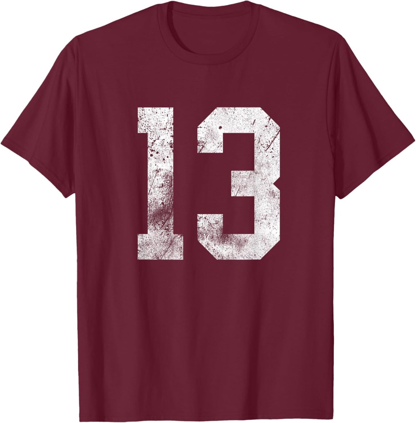 13 Cool Distressed Birthday Lucky Number Player 13th T-Shirt - T-Shirt | Maroon
