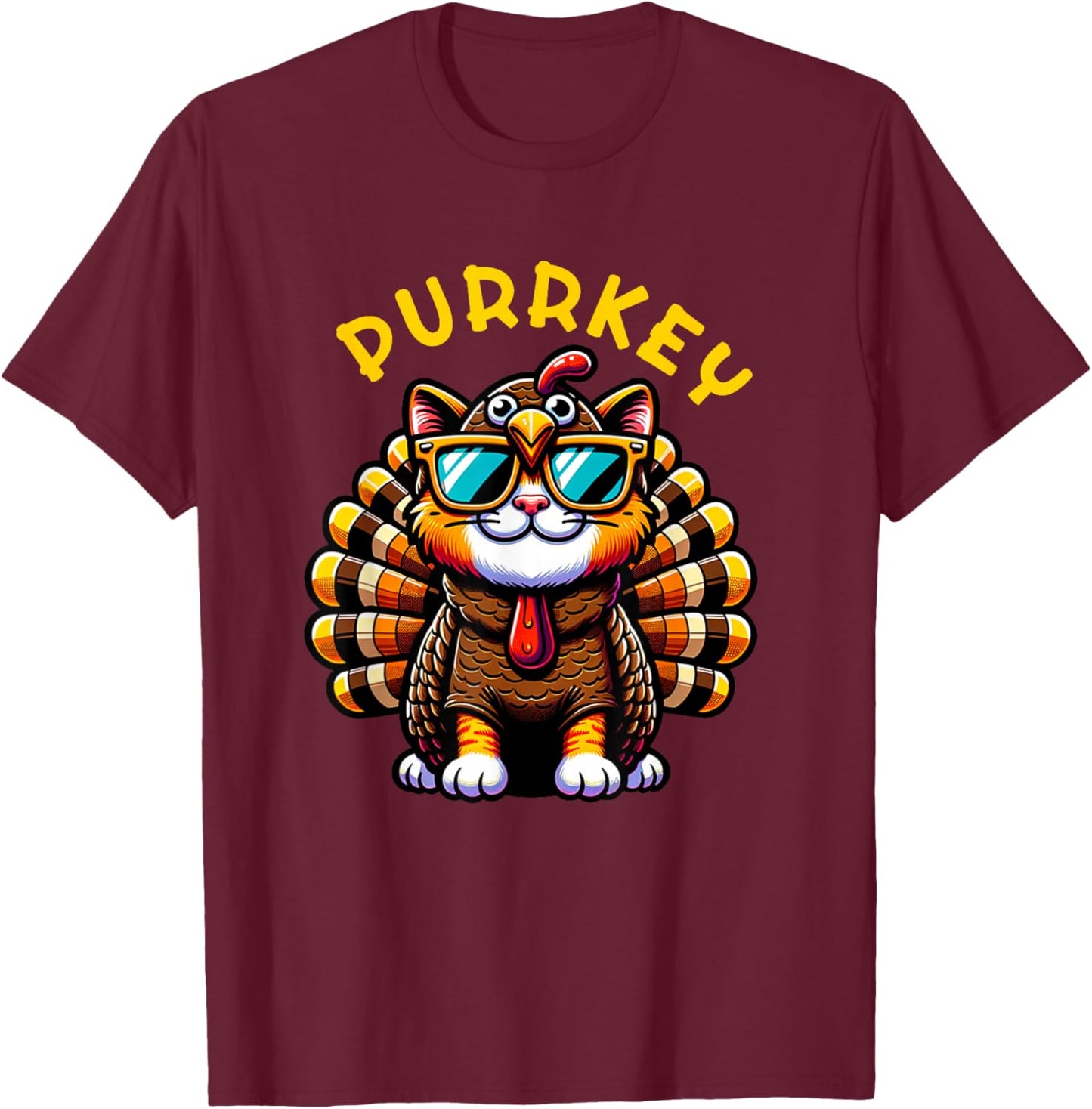 Thanksgiving Cat Funny Thanksgiving Pun Purrkey Turkey Women Girls Kids T-Shirt - T-Shirt | Maroon