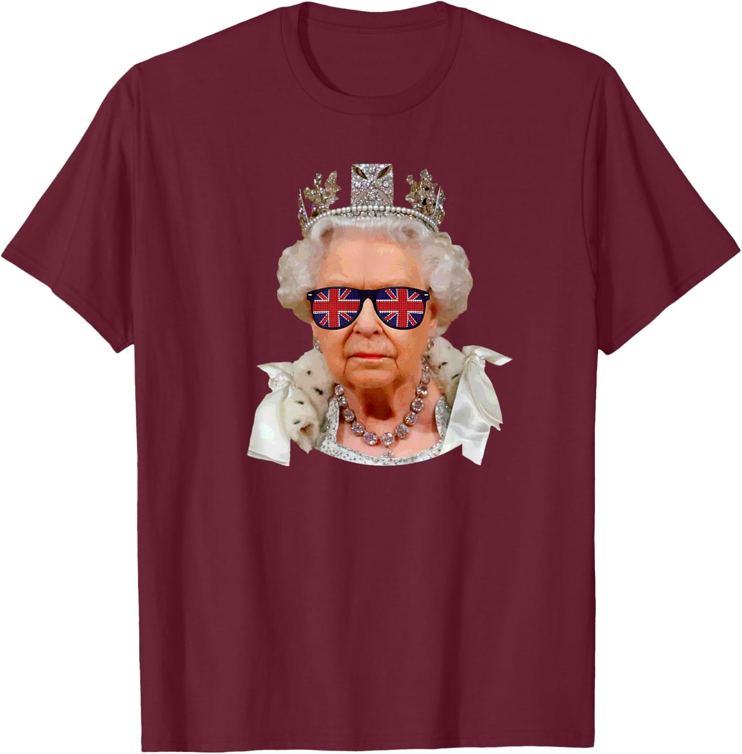 Elizabeth II Sunglasses British Union Jack Funny Queen Meme T-Shirt - T-Shirt | Maroon