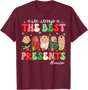 We Wrap The Best Presents NICU Neonatal ICU Nurse Christmas T-Shirt - T-Shirt | Maroon