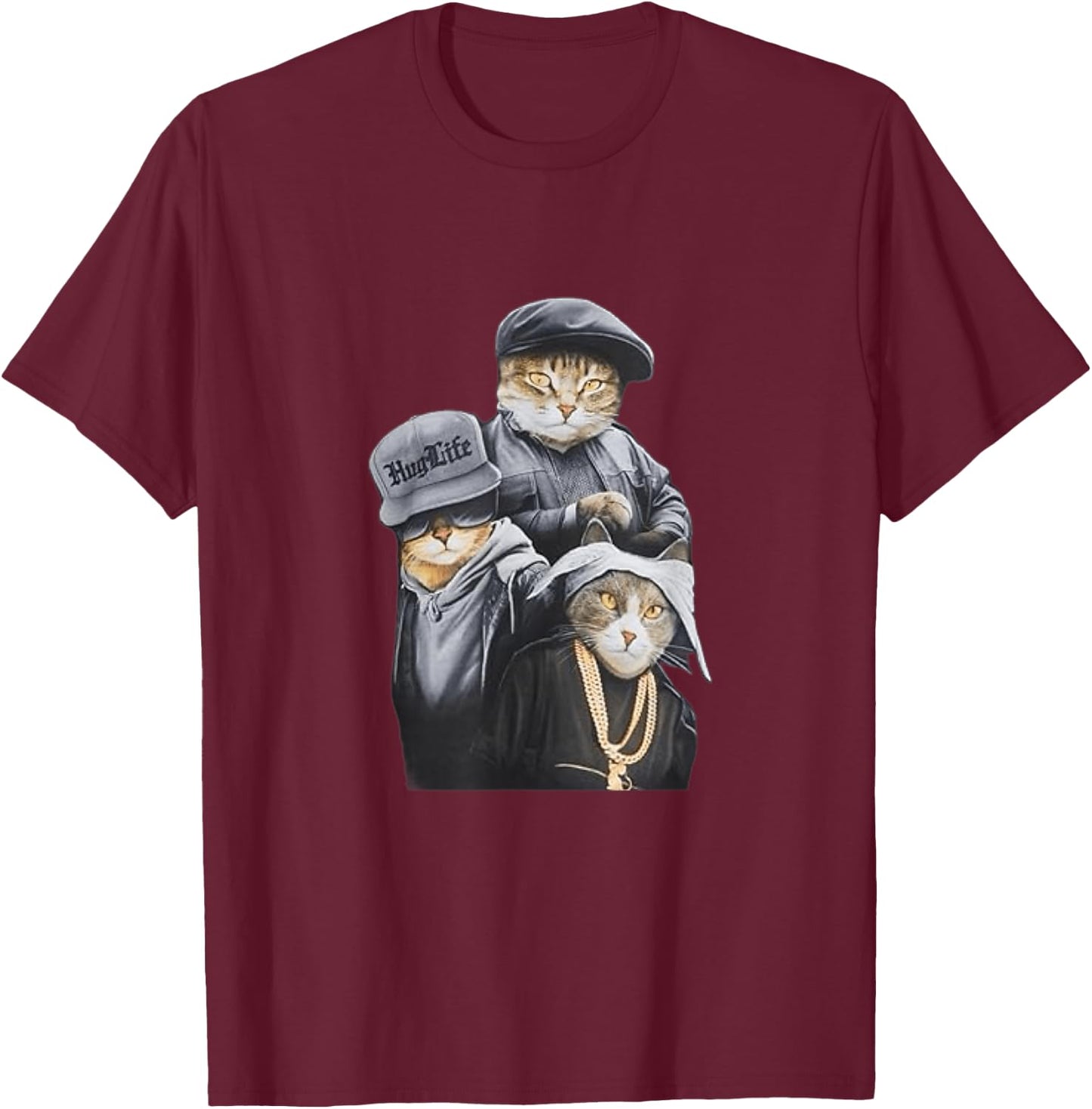 Funny Cat Trio Gangster Thug Cat T-Shirt - T-Shirt | Maroon