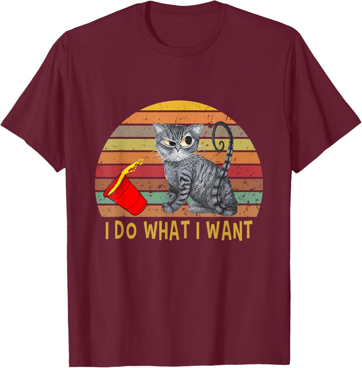 Vintage Retro I Do What I Want My Black Cat Lovers T-Shirt - T-Shirt | Maroon