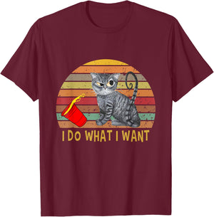 Vintage Retro I Do What I Want My Black Cat Lovers T-Shirt - T-Shirt | Maroon