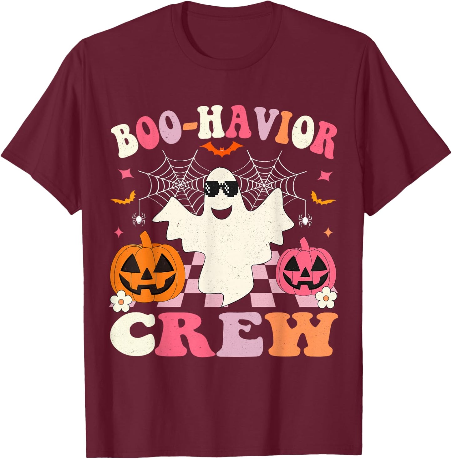 Behavior Analyst Halloween ABA Cute Ghost Boo-havior Crew T-Shirt - T-Shirt | Maroon
