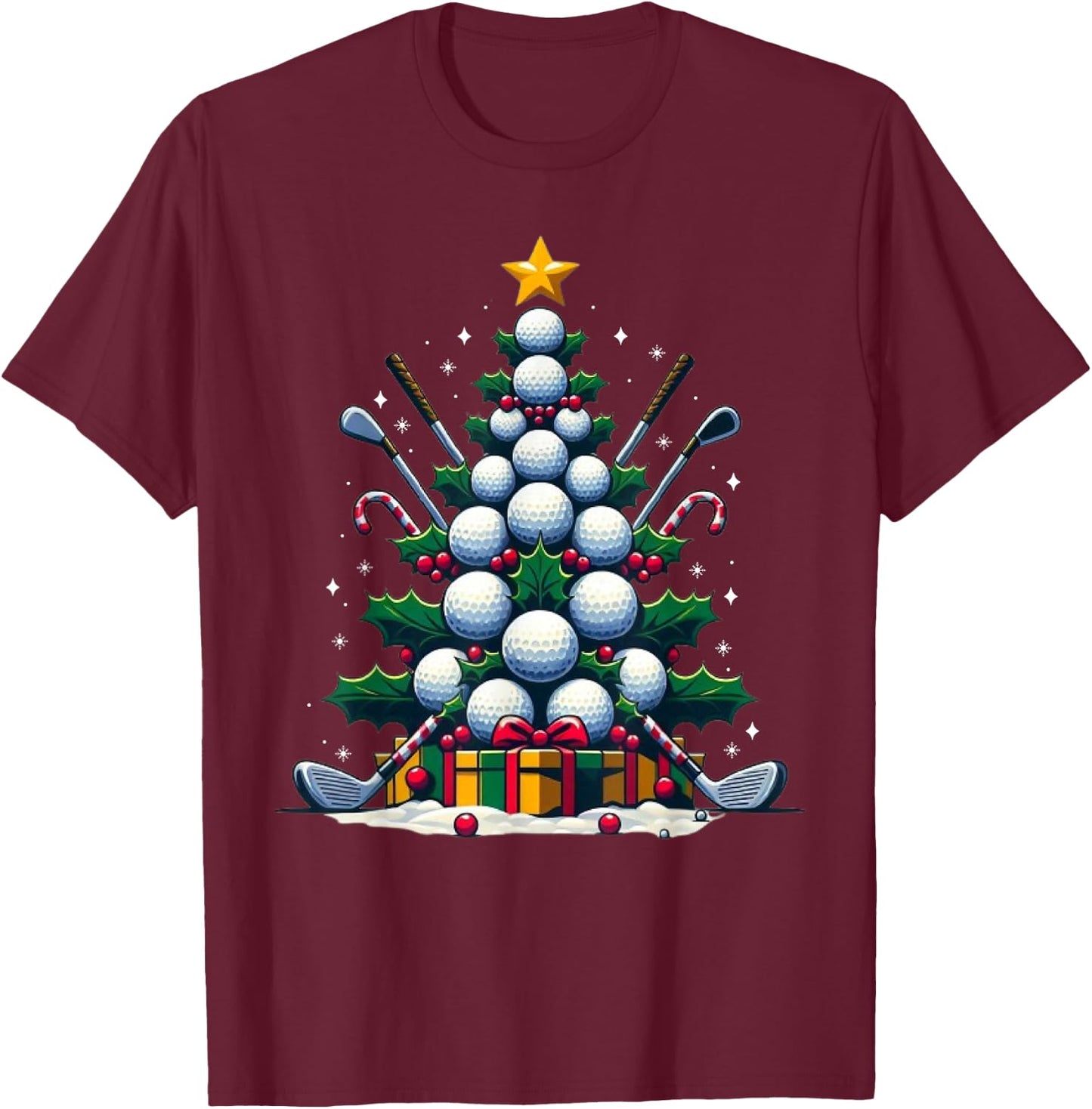 Golf Equipment Christmas Tree Christmas Golfer Women Men T-Shirt - T-Shirt | Maroon