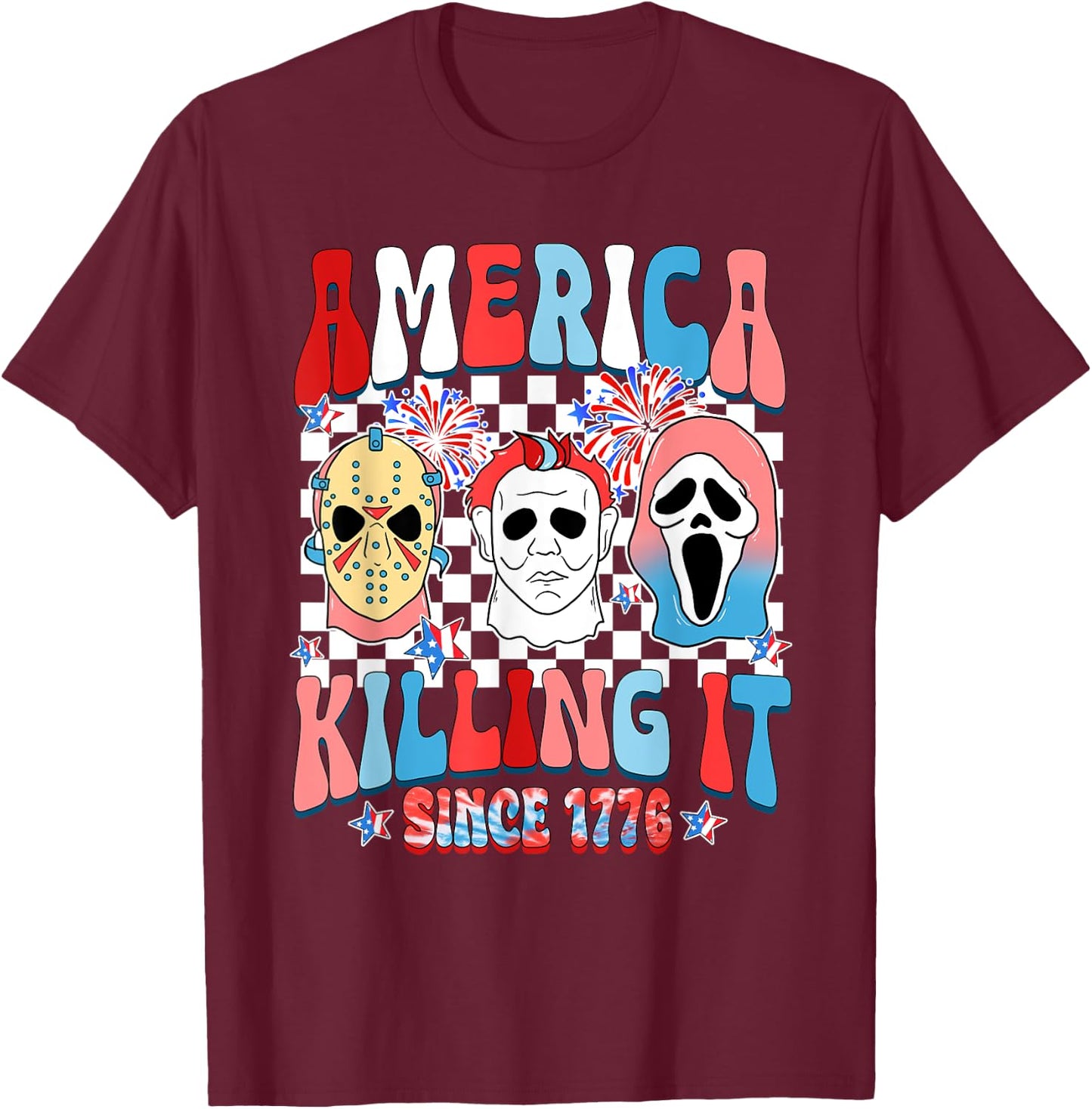 Groovy America Killing IT Since 1776 Horror 4th Of July USA Women Men T-Shirt - T-Shirt | Maroon