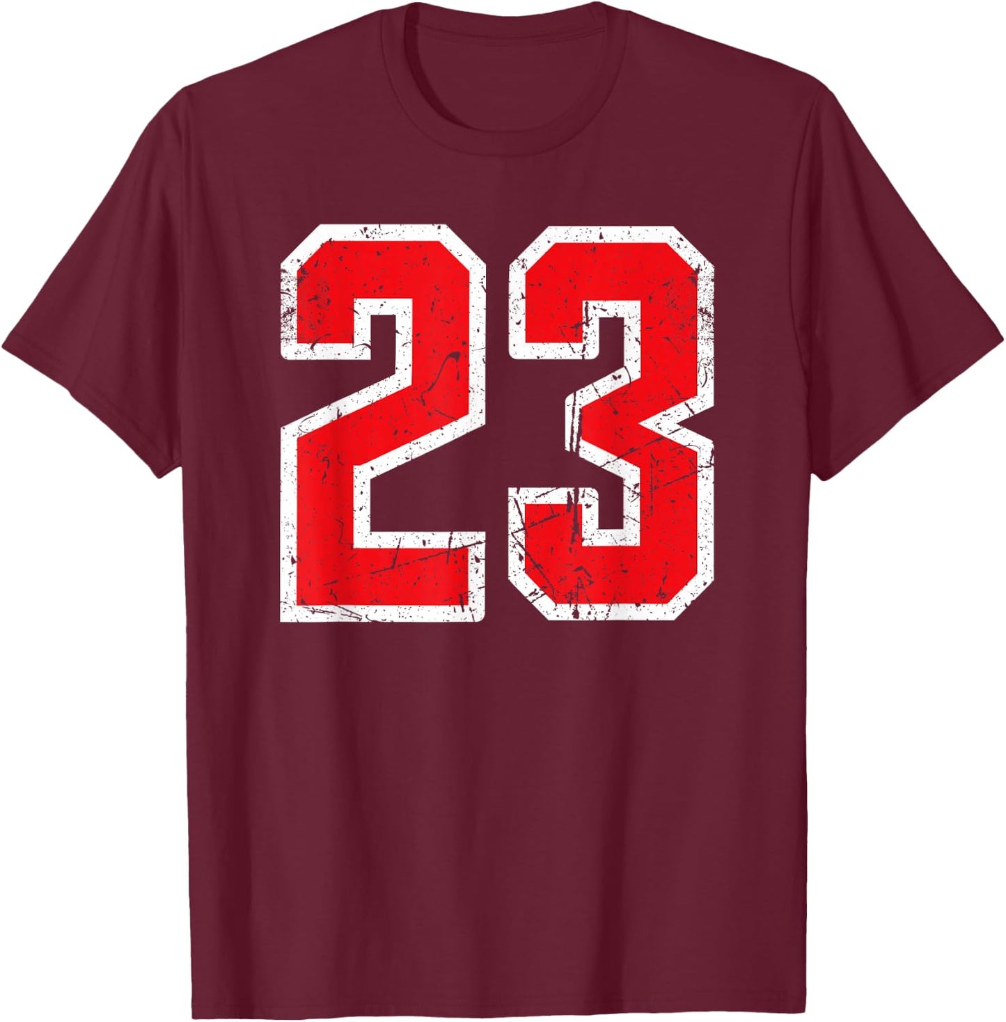 Number #23 White/Red Vintage Plain Number T-Shirt - T-Shirt | Maroon