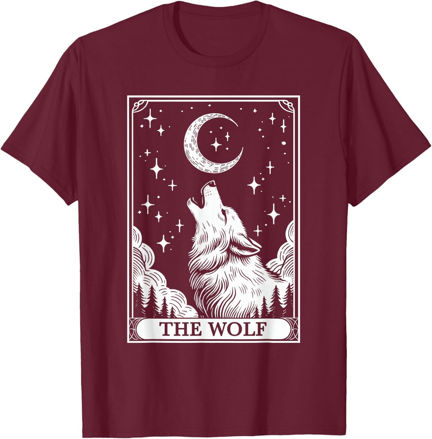 Tarot Card Vintage Crescent Moon Wolf Animal Lovers T-Shirt - T-Shirt | Maroon