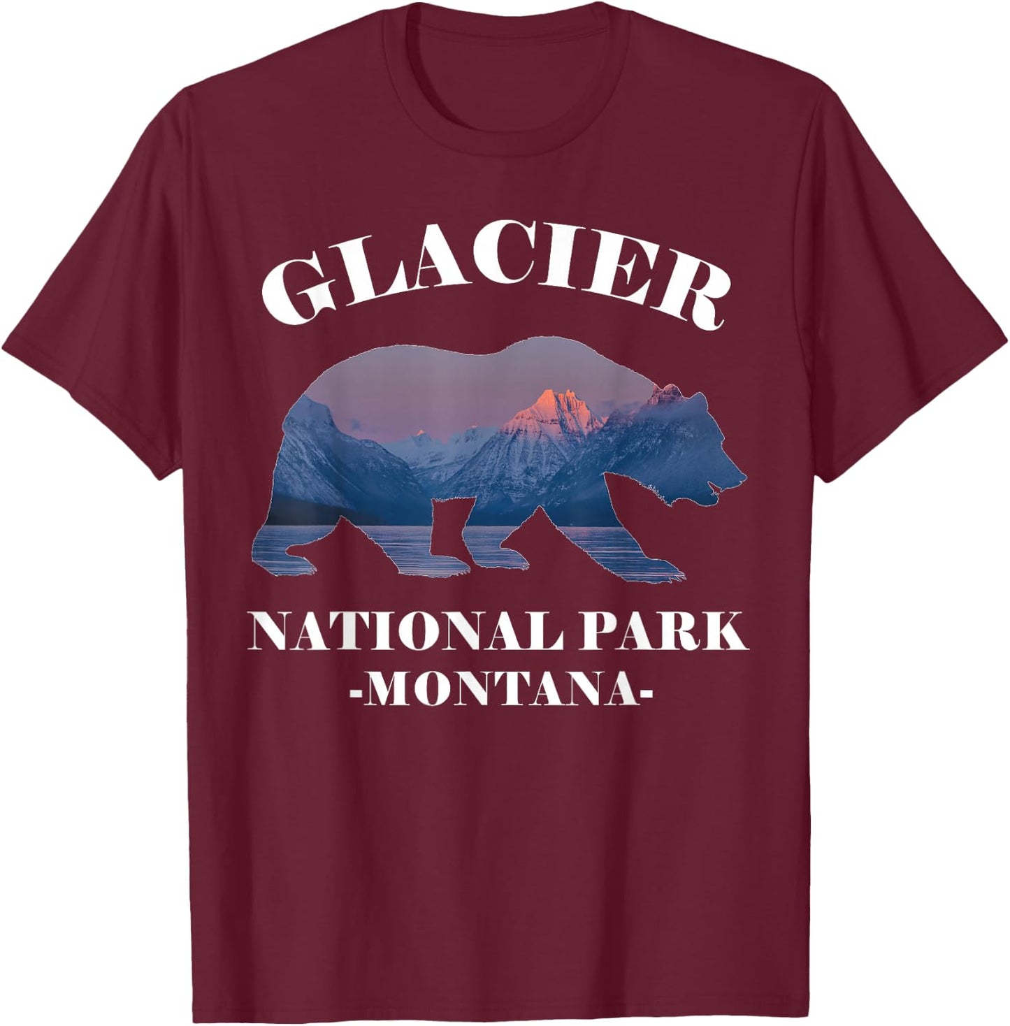 Glacier National Park Montana, Bear Souvenir US Parks T-Shirt - T-Shirt | Maroon