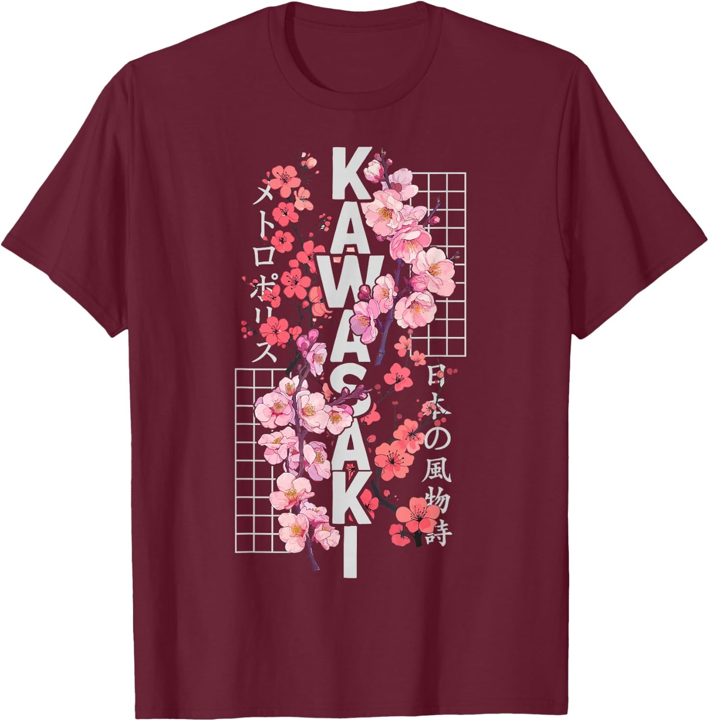 Kawasaki City 80s Retro Cherry Blossom Japan Kawasaki T-Shirt - T-Shirt | Maroon