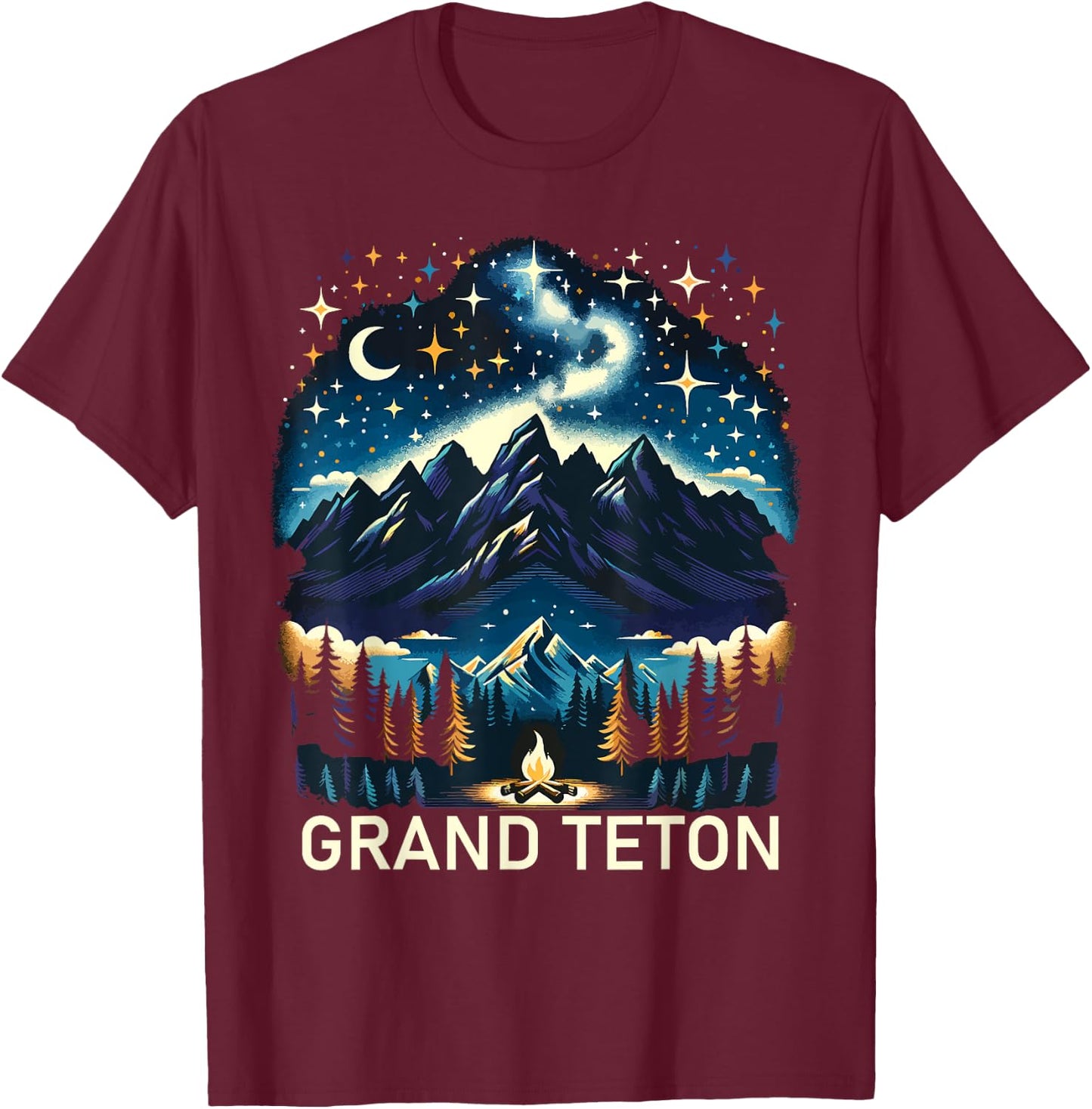 Grand Teton National Park Starlight Night Wyoming Vintage T-Shirt - T-Shirt | Maroon