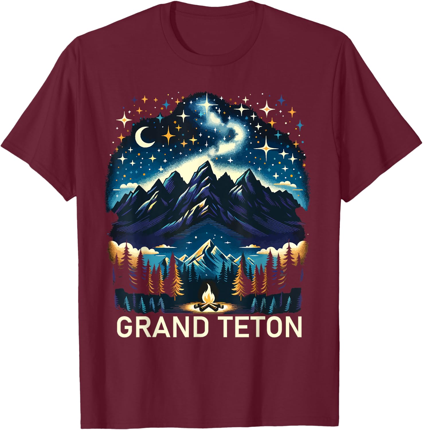 Grand Teton National Park Starlight Night Wyoming Vintage T-Shirt - T-Shirt | Maroon