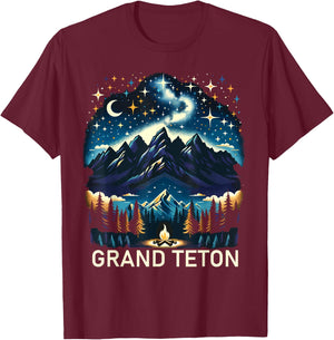 Grand Teton National Park Starlight Night Wyoming Vintage T-Shirt - T-Shirt | Maroon