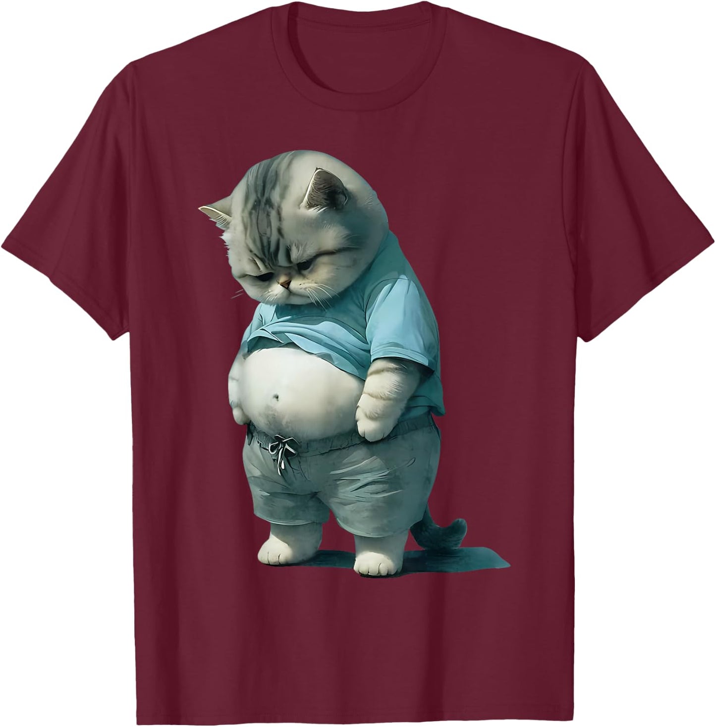 Funny Fat Cat Art Design Fat Kitten Cat Lover T-Shirt - T-Shirt | Maroon