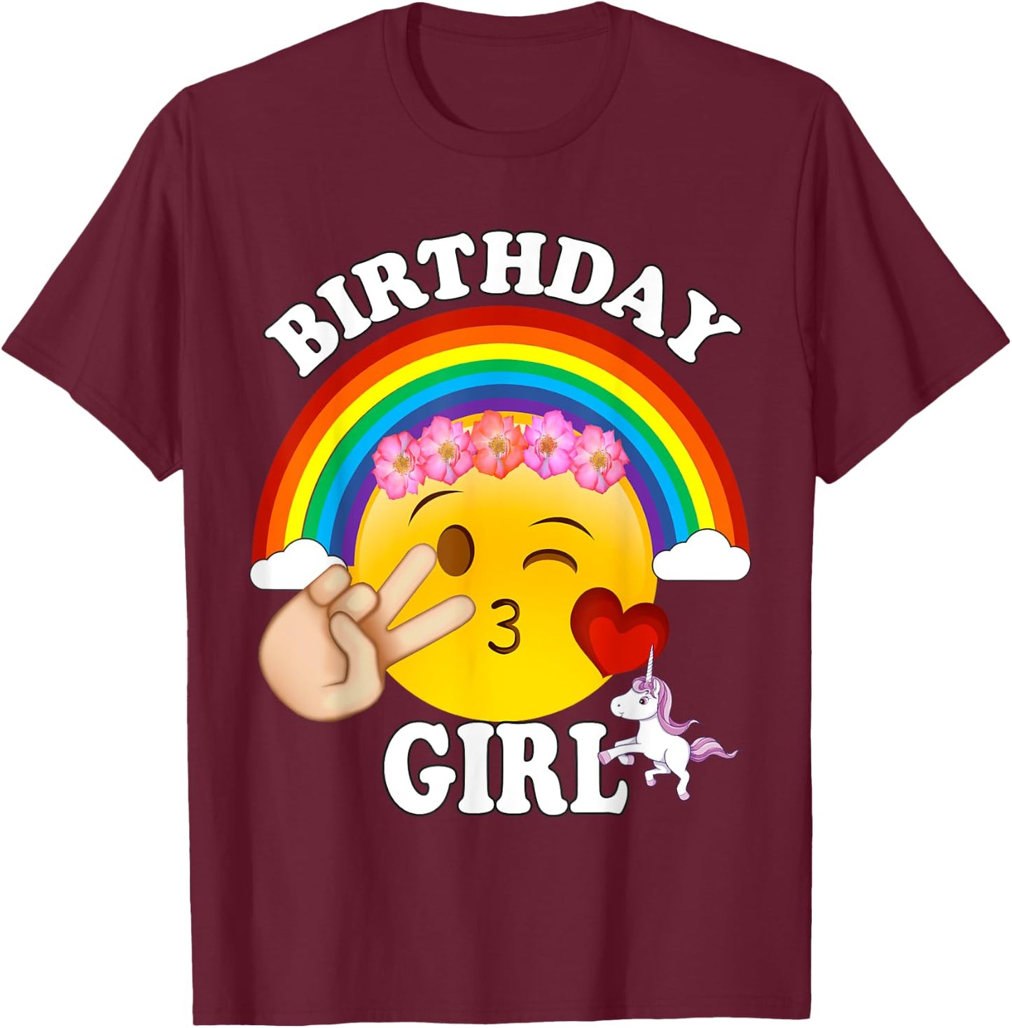 Birthday For Girls Unicorn Rainbow Heart Kiss T-Shirt - T-Shirt | Maroon